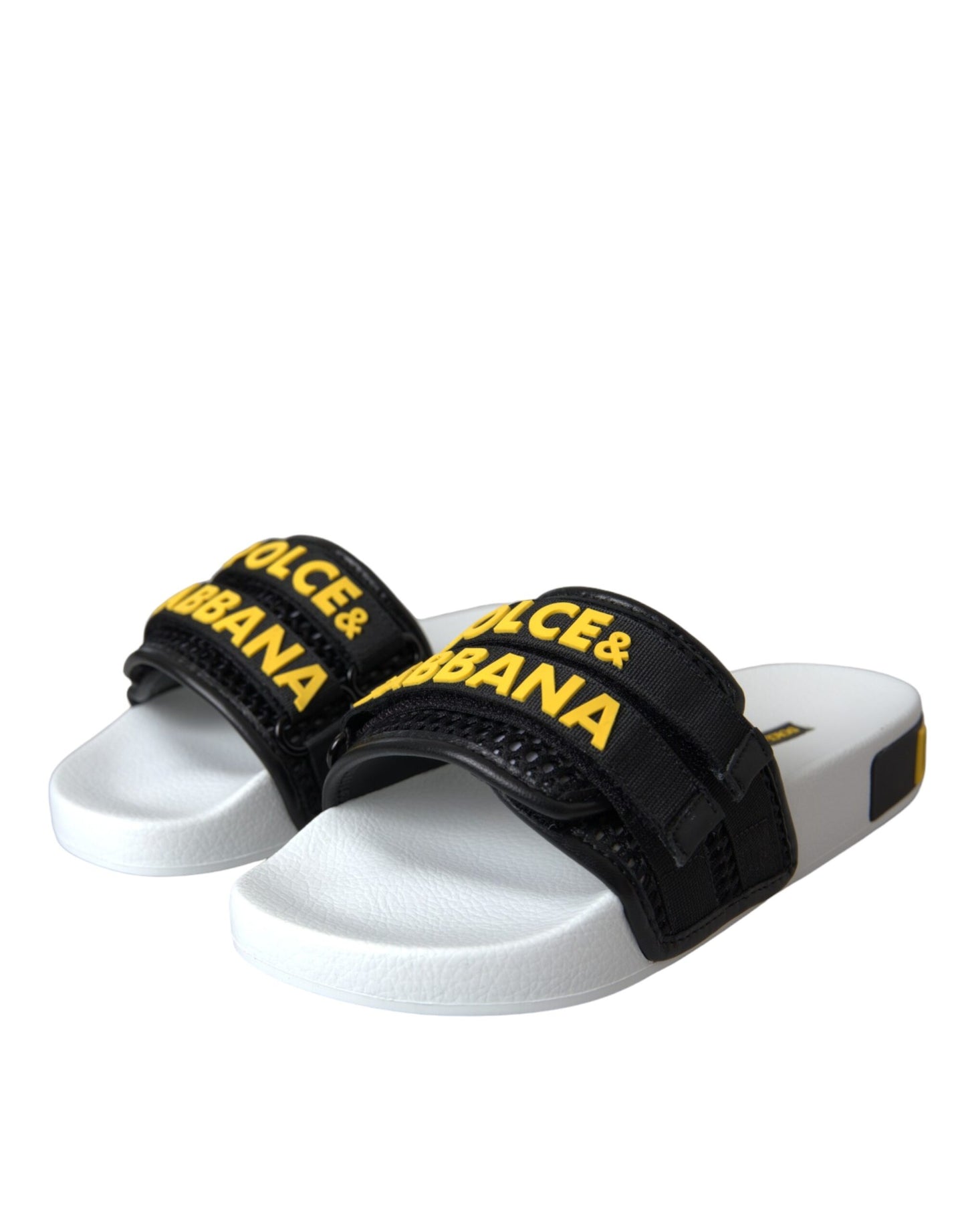 Dolce &amp; Gabbana Vit Svart Logo Strandkläder Flats Sandaler Skor