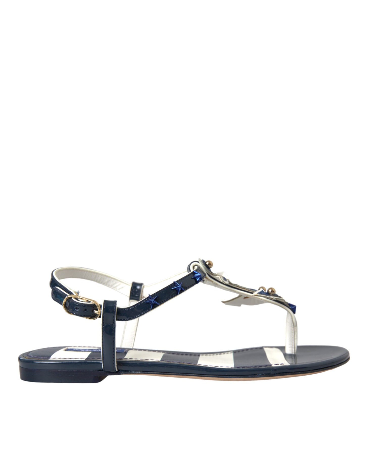 Dolce &amp; Gabbana Blue Stripes Läder Dubbade Flats Sandaler Skor