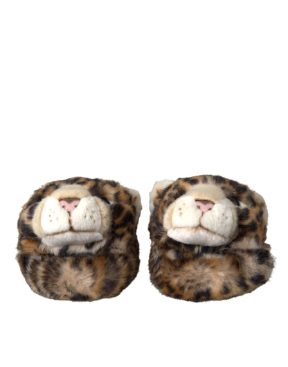 Dolce &amp; Gabbana Brun Tiger Slippers Flats Sandaler Skor