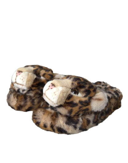 Dolce &amp; Gabbana Brun Tiger Slippers Flats Sandaler Skor