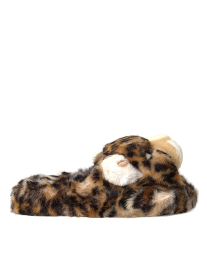 Dolce &amp; Gabbana Brun Tiger Slippers Flats Sandaler Skor