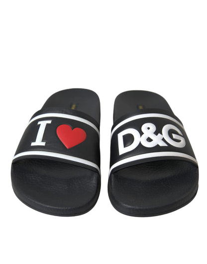 Dolce &amp; Gabbana svart läder I Love D&amp;G Sandals Slides Skor