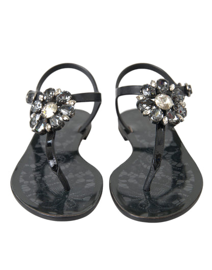 Dolce &amp; Gabbana Black Crystal Flats Sandaler Flip Flops Skor