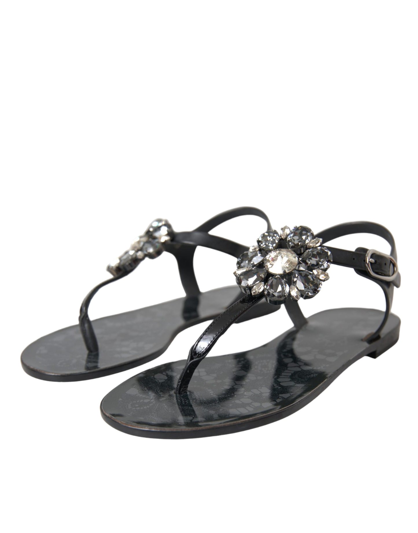 Dolce &amp; Gabbana Black Crystal Flats Sandaler Flip Flops Skor