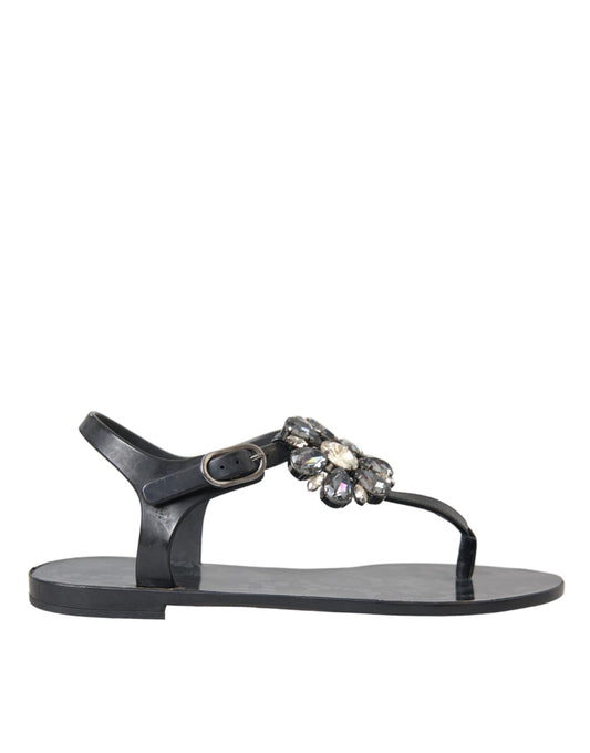 Dolce &amp; Gabbana Black Crystal Flats Sandaler Flip Flops Skor