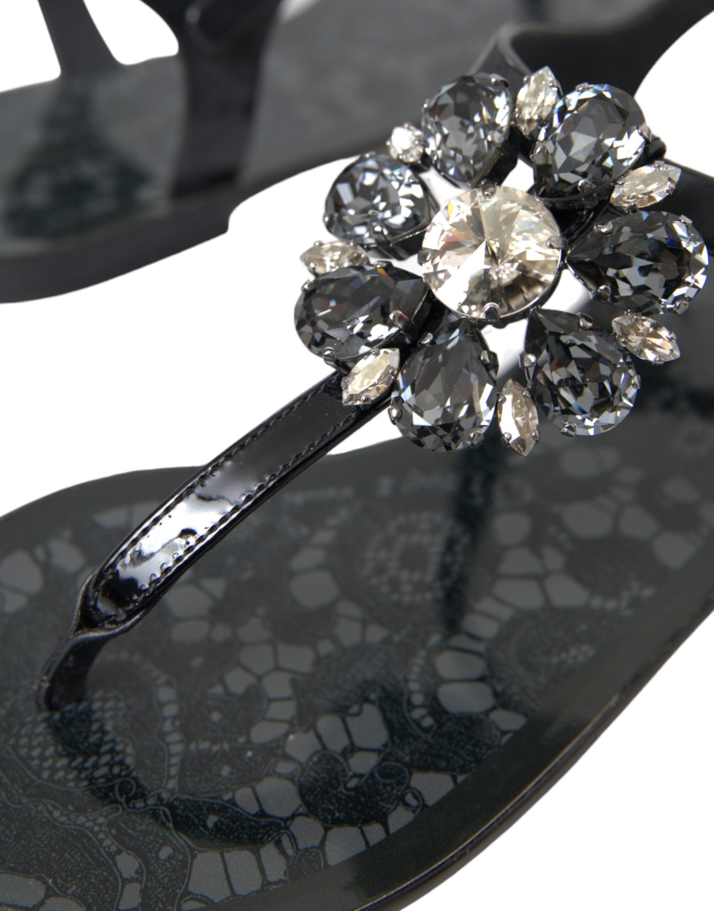 Dolce &amp; Gabbana Black Crystal Flats Sandaler Flip Flops Skor