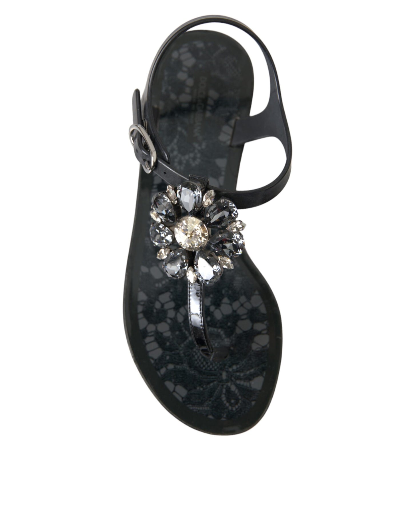 Dolce &amp; Gabbana Black Crystal Flats Sandaler Flip Flops Skor