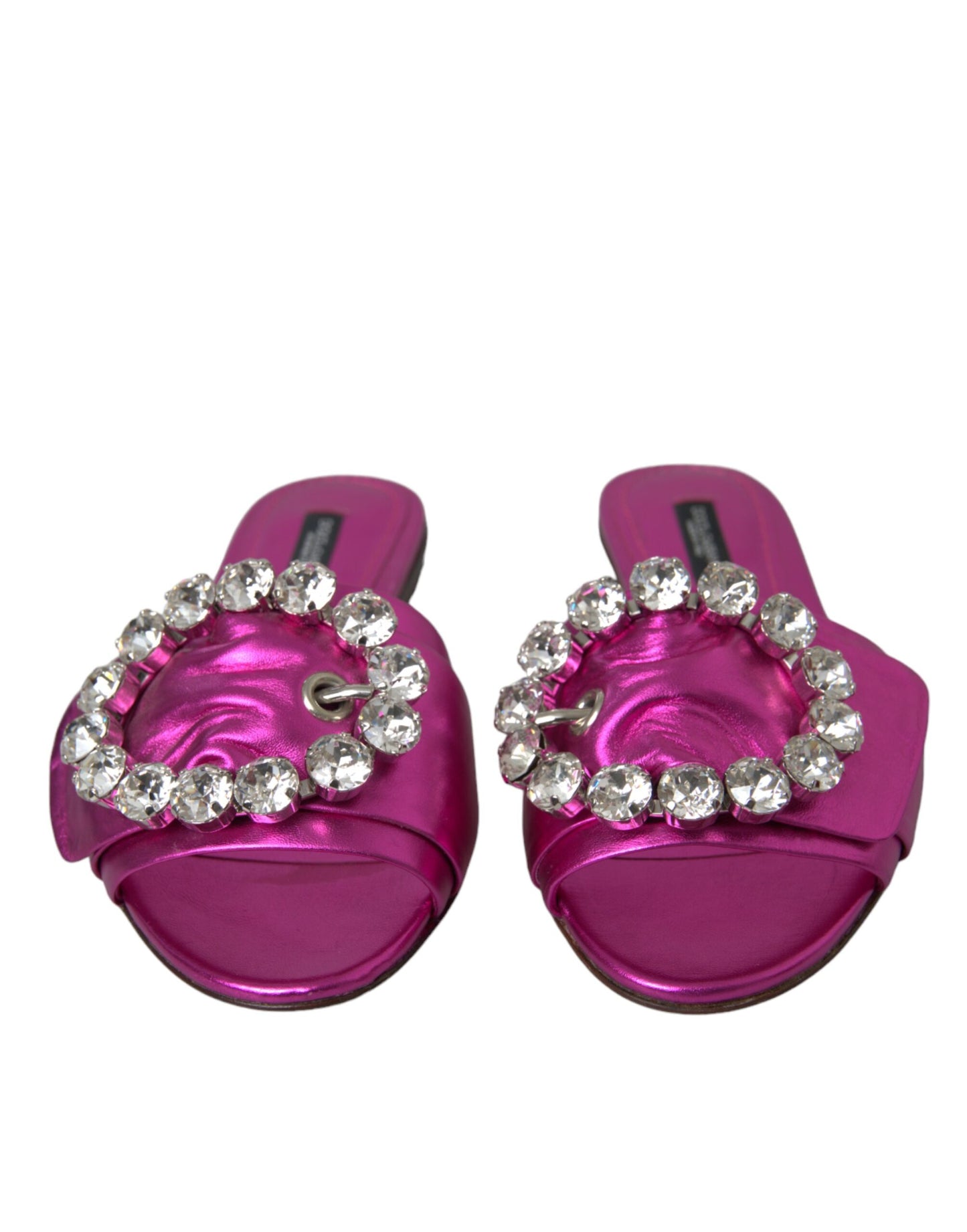 Dolce &amp; Gabbana Fuchsia Crystal Läder Flats Sandaler Skor