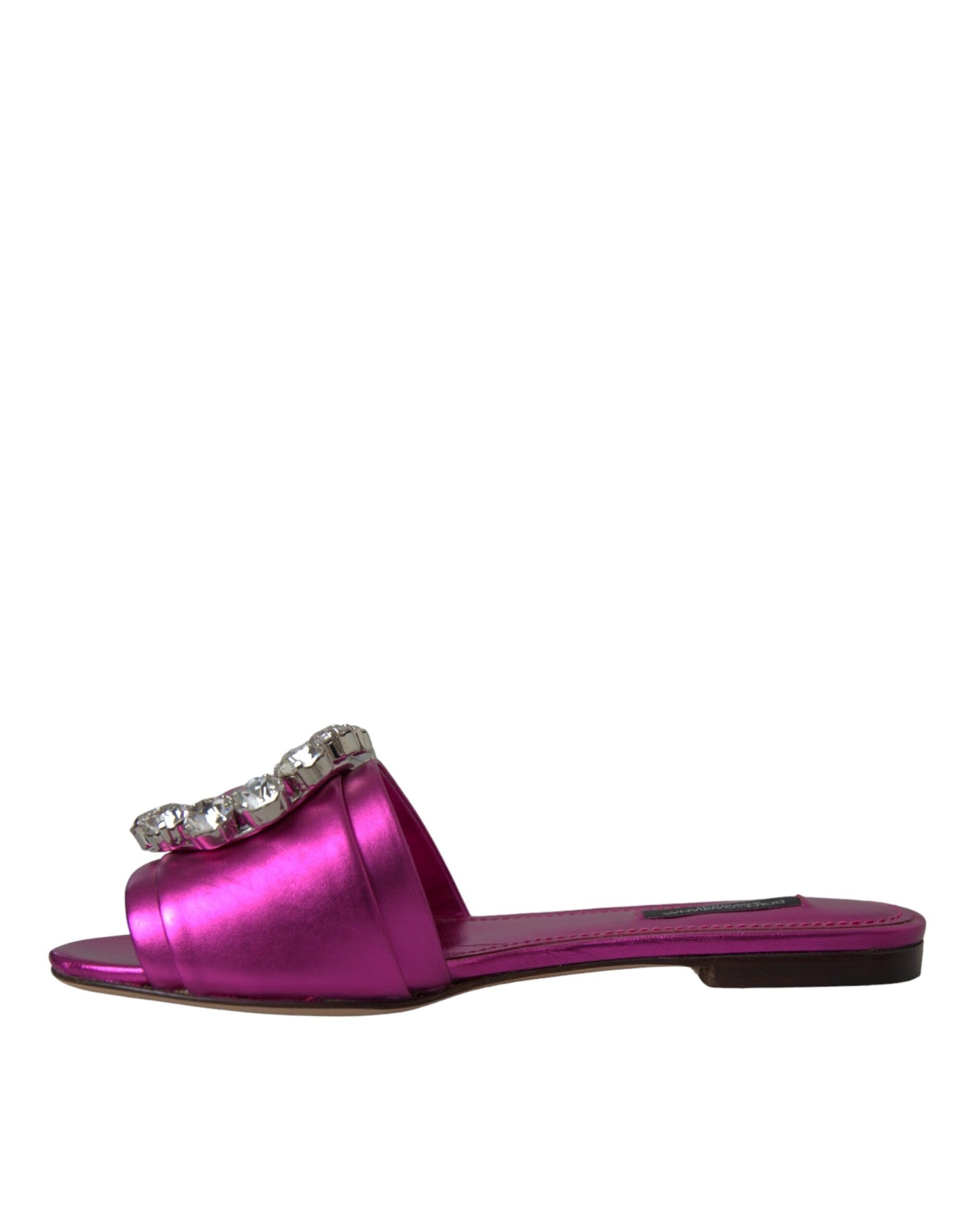 Dolce &amp; Gabbana Fuchsia Crystal Läder Flats Sandaler Skor