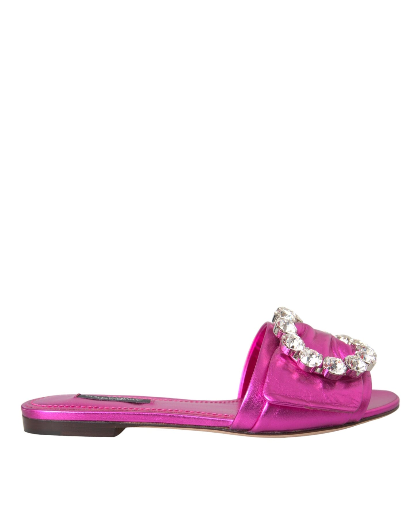 Dolce &amp; Gabbana Fuchsia Crystal Läder Flats Sandaler Skor