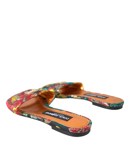 Dolce &amp; Gabbana Flerfärgad blommig brokadlogotyp Flats Sandaler Skor