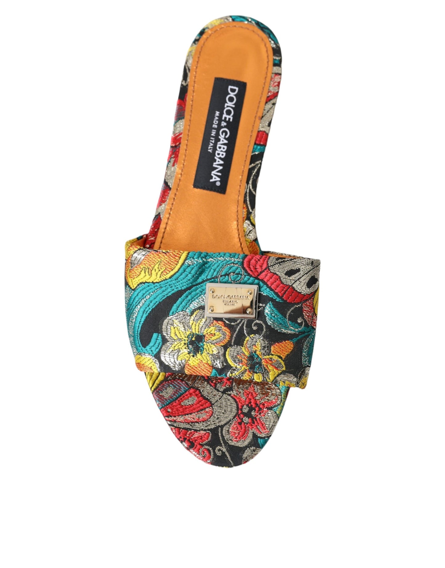 Dolce &amp; Gabbana Flerfärgad blommig brokadlogotyp Flats Sandaler Skor