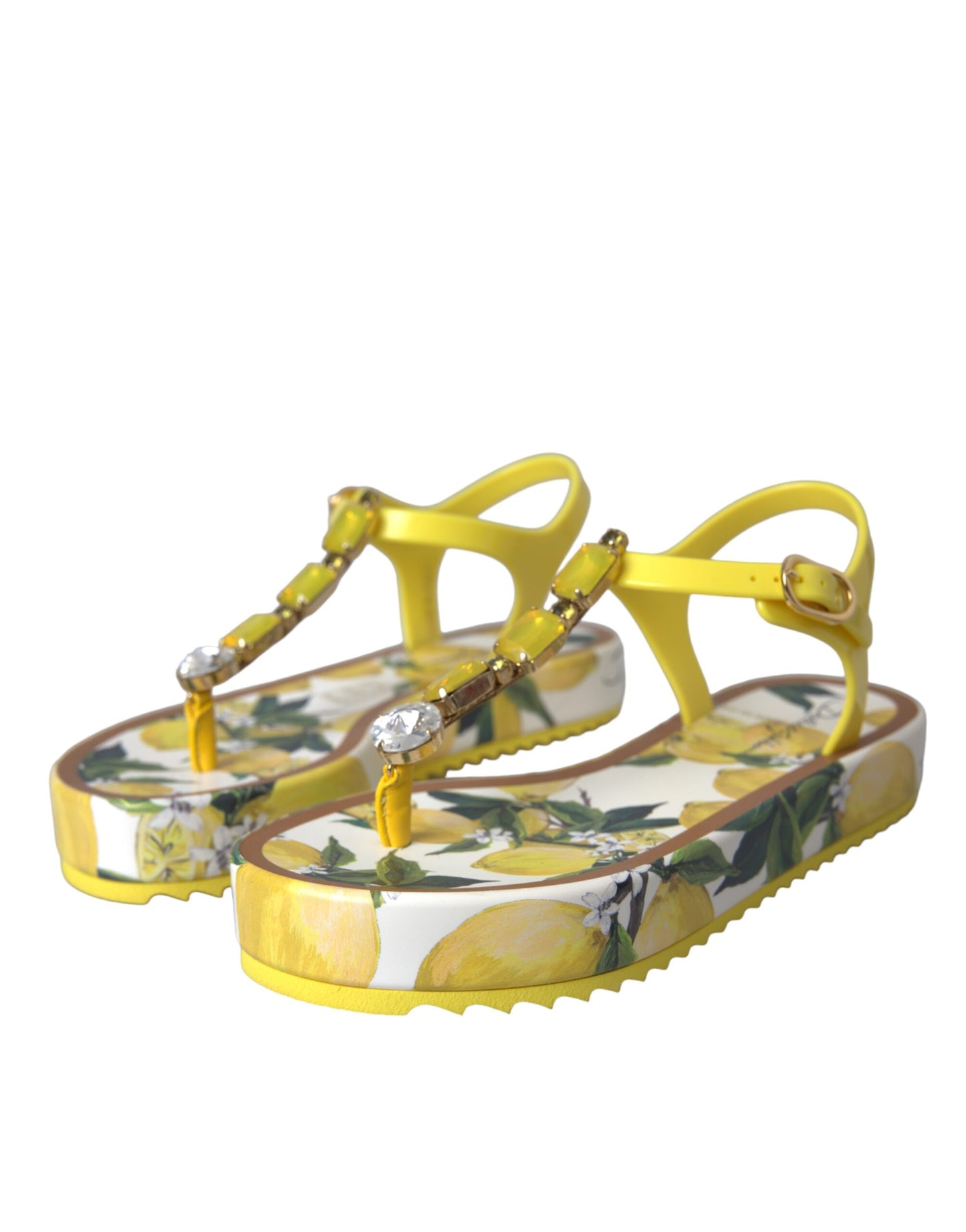 Dolce &amp; Gabbana Yellow Lemon Beachwear Flats Sandaler Skor