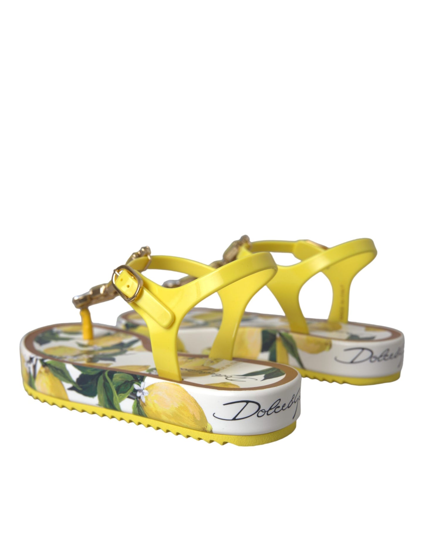 Dolce &amp; Gabbana Yellow Lemon Beachwear Flats Sandaler Skor