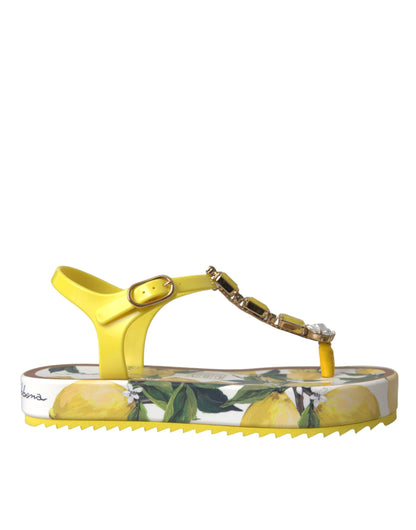 Dolce &amp; Gabbana Yellow Lemon Beachwear Flats Sandaler Skor