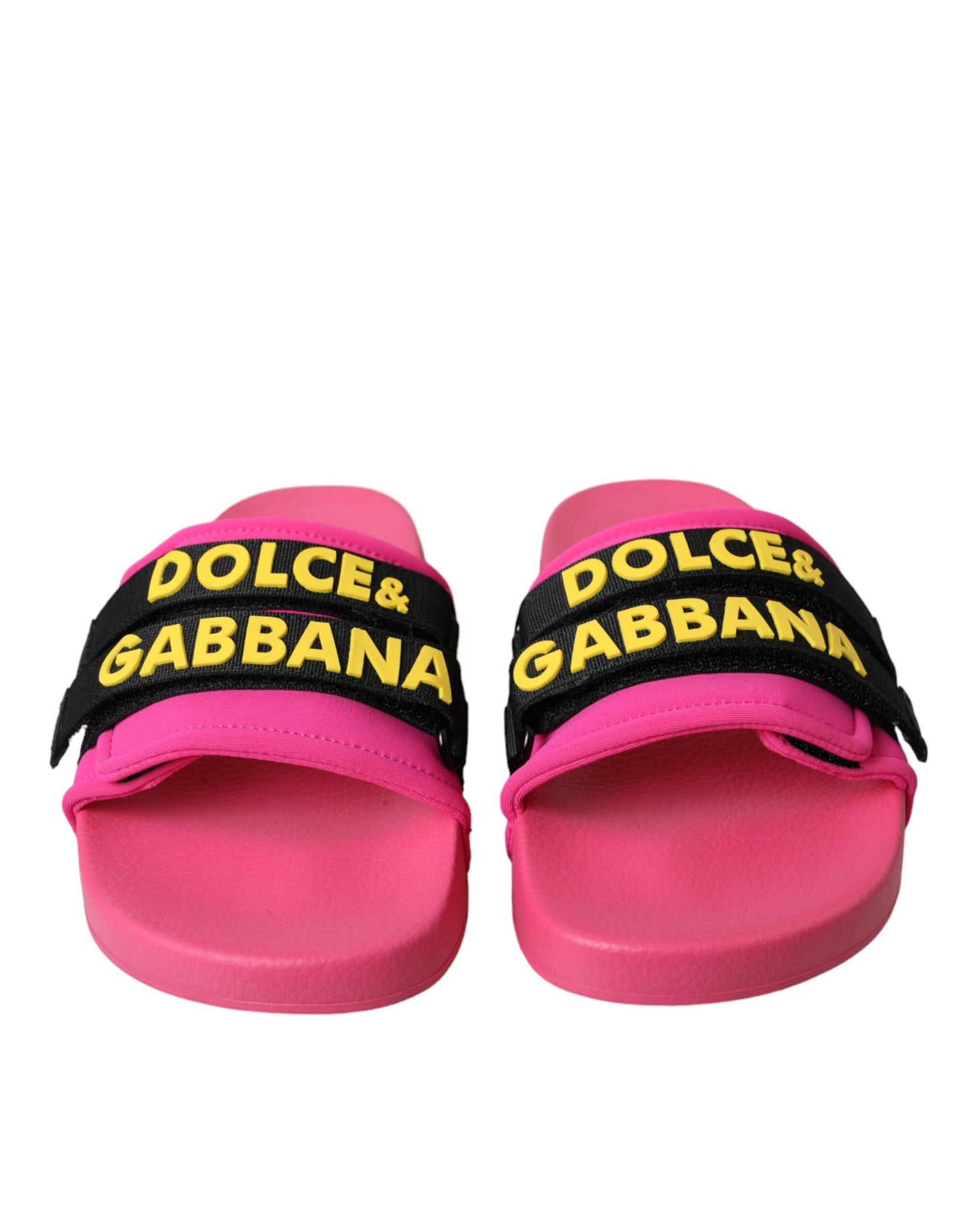 Dolce &amp; Gabbana Rosa Svart Logo Strandkläder Flats Sandaler Skor