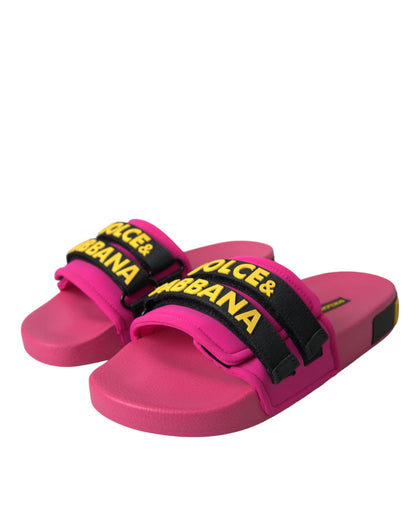 Dolce &amp; Gabbana Rosa Svart Logo Strandkläder Flats Sandaler Skor