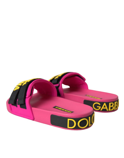 Dolce &amp; Gabbana Rosa Svart Logo Strandkläder Flats Sandaler Skor