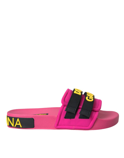 Dolce &amp; Gabbana Rosa Svart Logo Strandkläder Flats Sandaler Skor