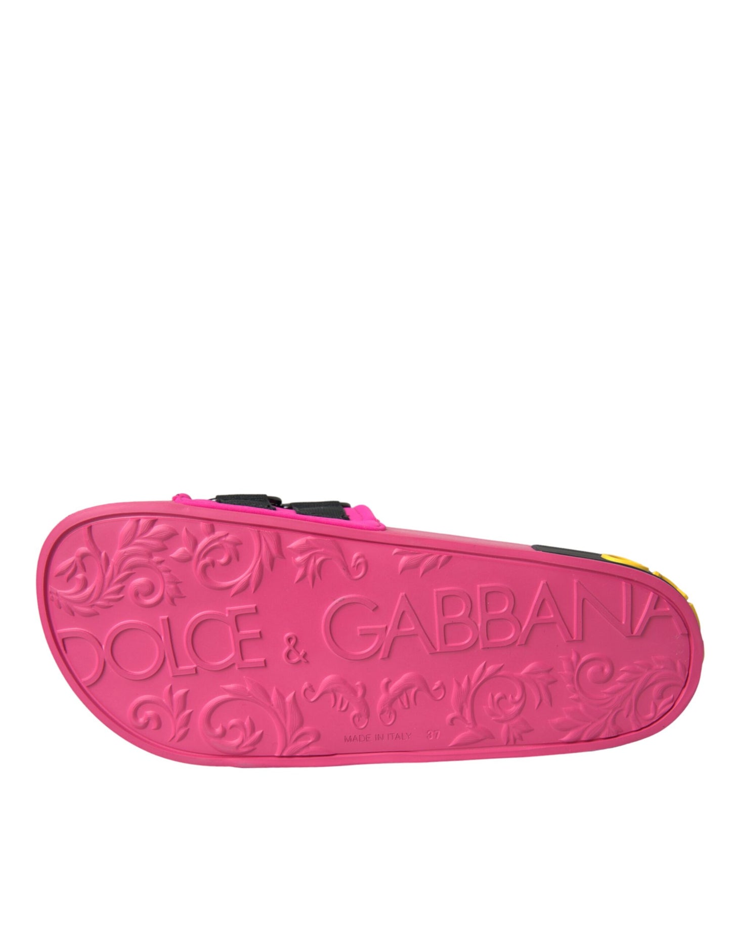 Dolce &amp; Gabbana Rosa Svart Logo Strandkläder Flats Sandaler Skor