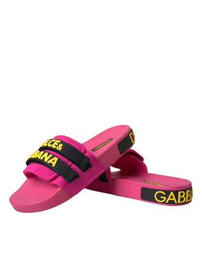 Dolce &amp; Gabbana Rosa Svart Logo Strandkläder Flats Sandaler Skor