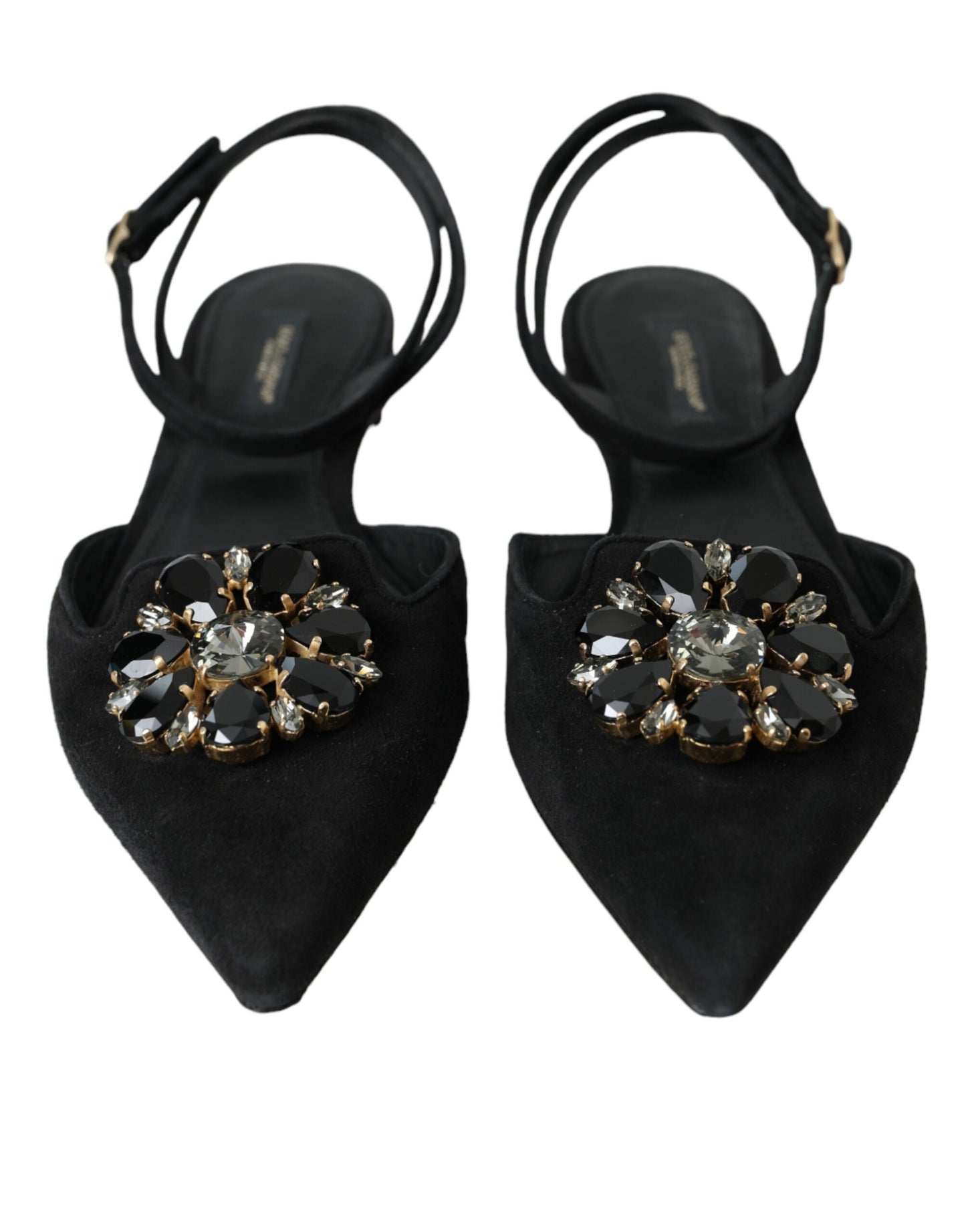 Dolce &amp; Gabbana Black Leather Crystal Slingback Sandals Skor