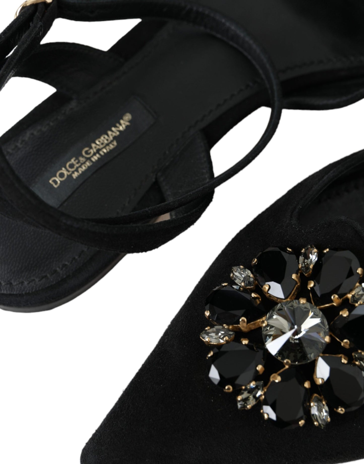 Dolce &amp; Gabbana Black Leather Crystal Slingback Sandals Skor