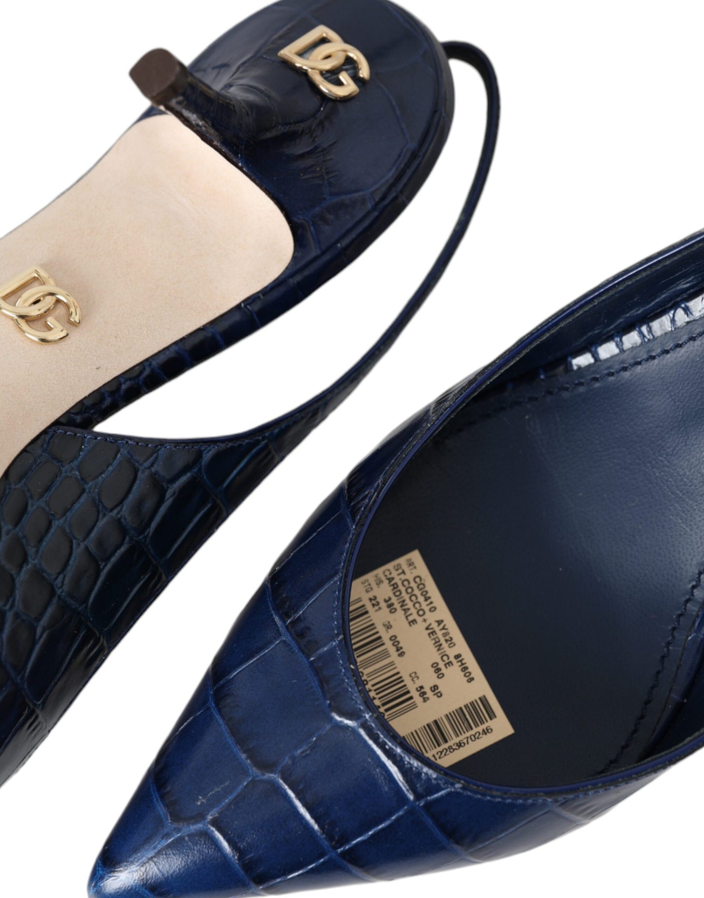 Dolce & Gabbana Dark Blue Croc Leather Slingbacks Shoes