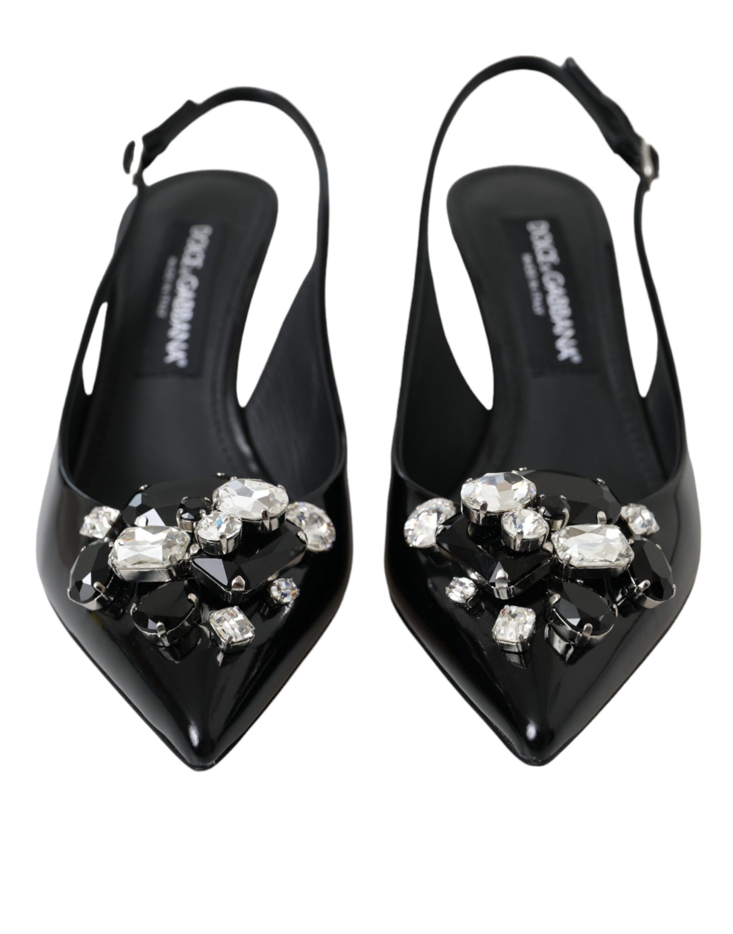 Dolce & Gabbana Black Patent Leather Crystal Slingback Shoes