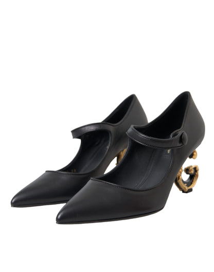 Dolce &amp; Gabbana Black Leather Logo Klackar Mary Janes Pumps Skor