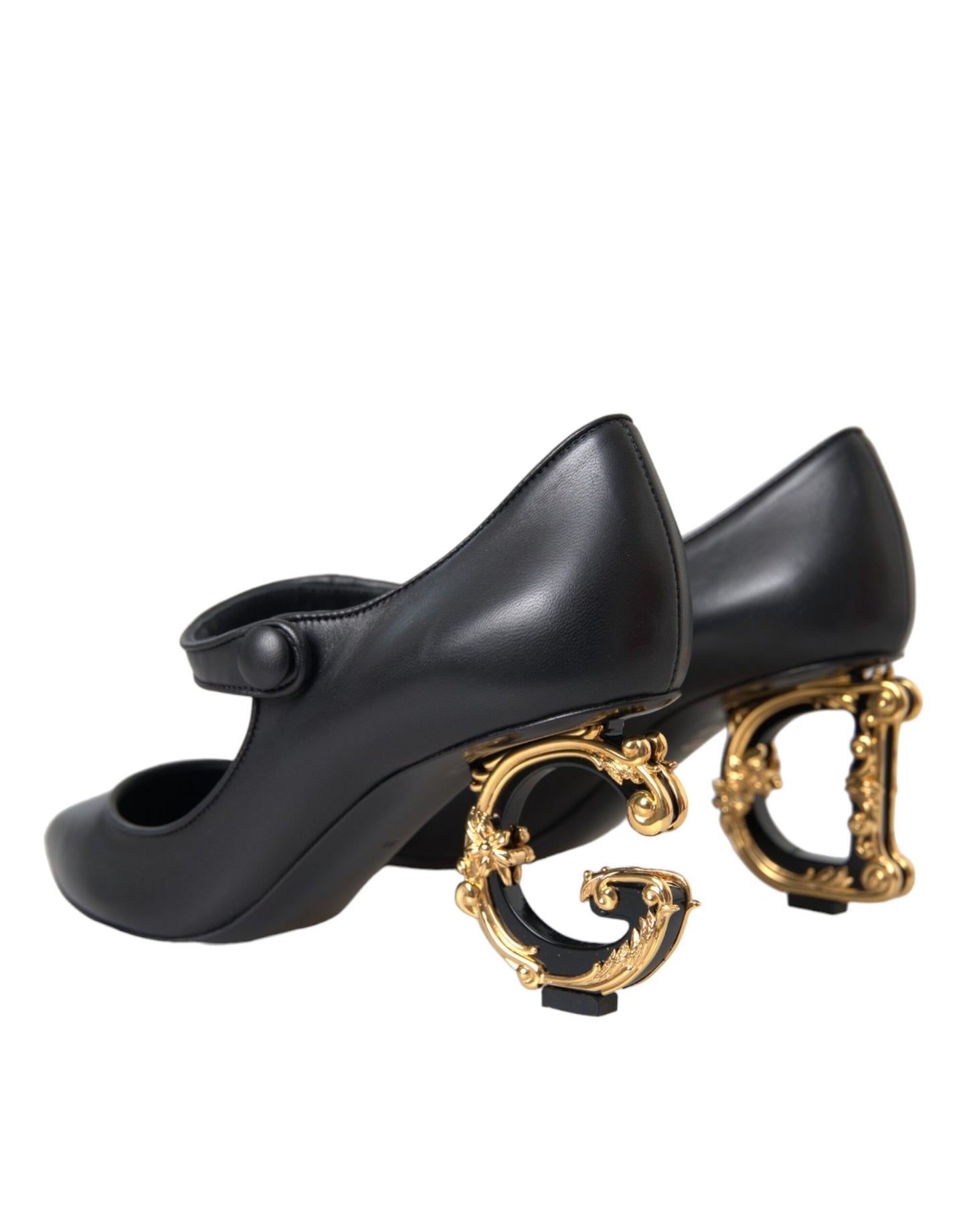 Dolce &amp; Gabbana Black Leather Logo Klackar Mary Janes Pumps Skor