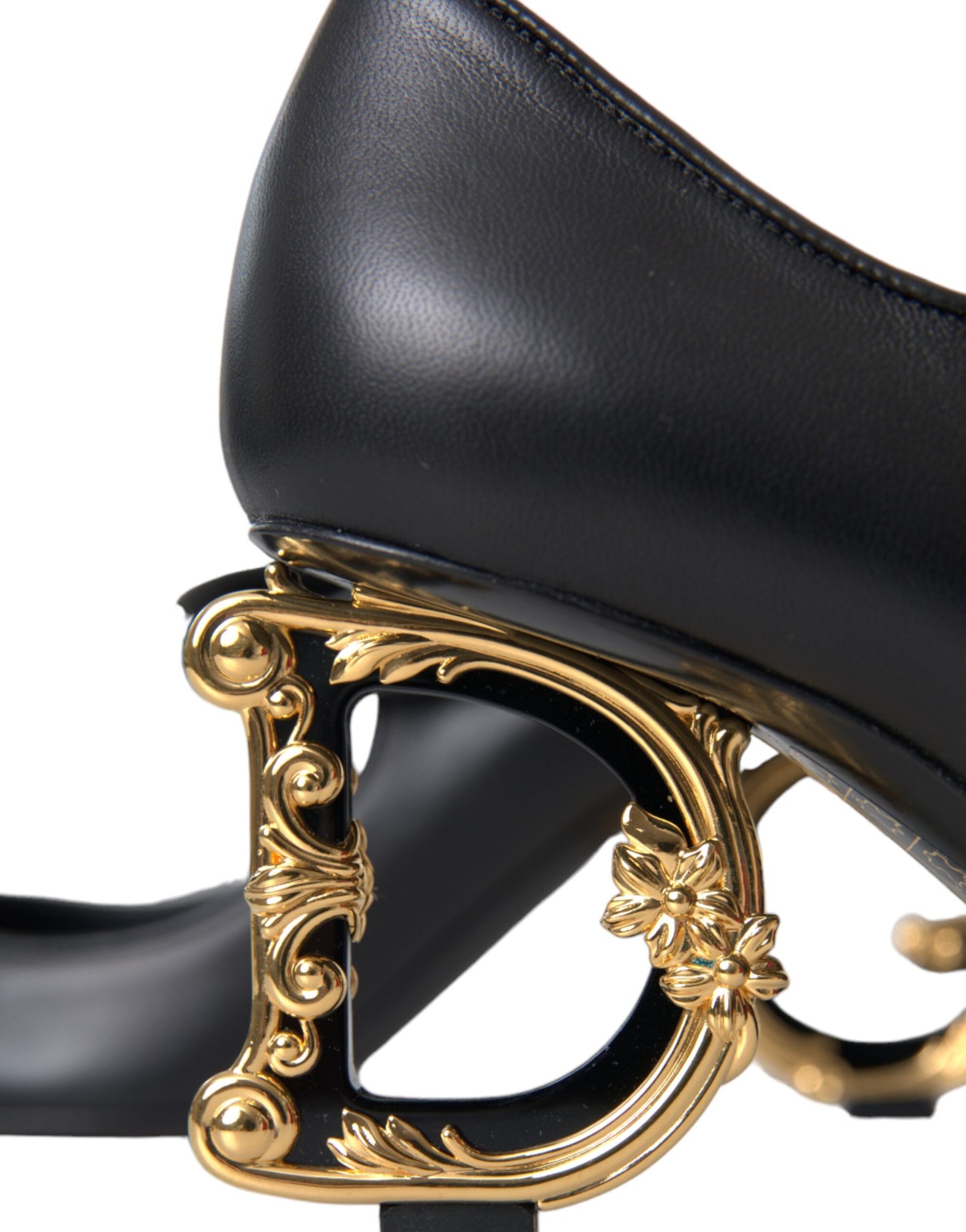 Dolce &amp; Gabbana Black Leather Logo Klackar Mary Janes Pumps Skor