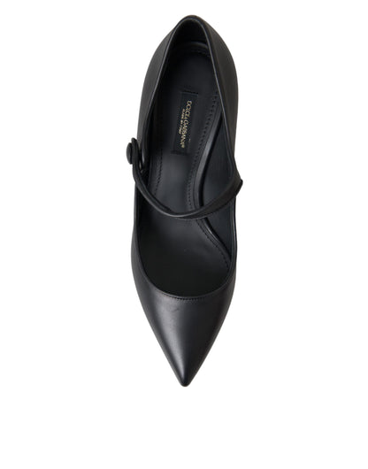 Dolce &amp; Gabbana Black Leather Logo Klackar Mary Janes Pumps Skor