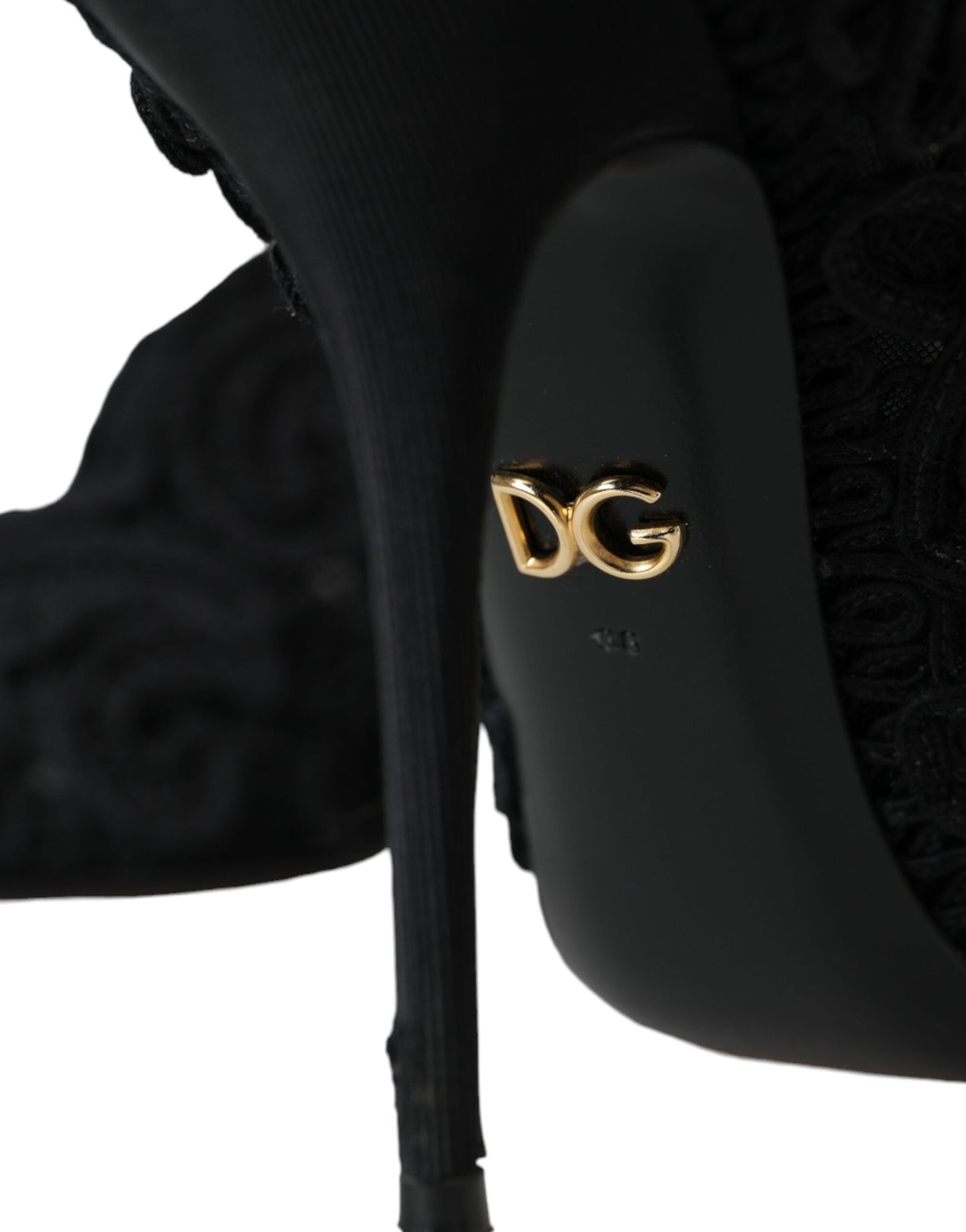 Dolce & Gabbana Black Cordonetto Ricamo Pump Open Toe Shoes