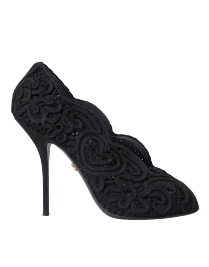 Dolce & Gabbana Black Cordonetto Ricamo Pump Open Toe Shoes