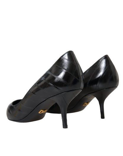 Dolce &amp; Gabbana Black Eel Läder Kitten Heels Pumps Skor