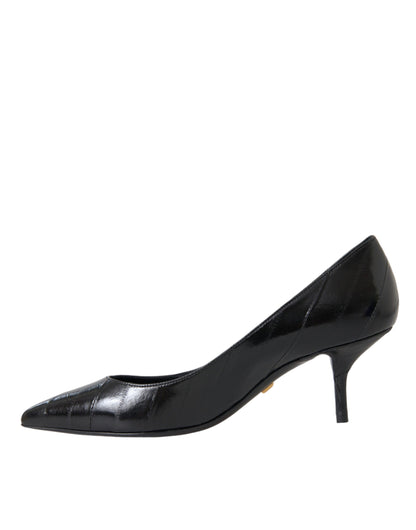 Dolce &amp; Gabbana Black Eel Läder Kitten Heels Pumps Skor