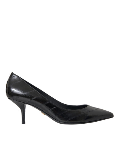 Dolce &amp; Gabbana Black Eel Läder Kitten Heels Pumps Skor