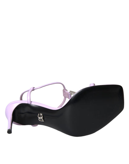 Dolce & Gabbana Purple Leather Logo Ankle Strap Keira Sandals Shoes