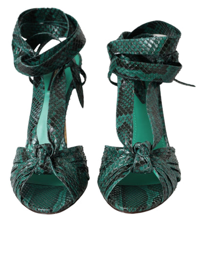 Dolce & Gabbana Green Exotic Leather Heels Sandals Shoes