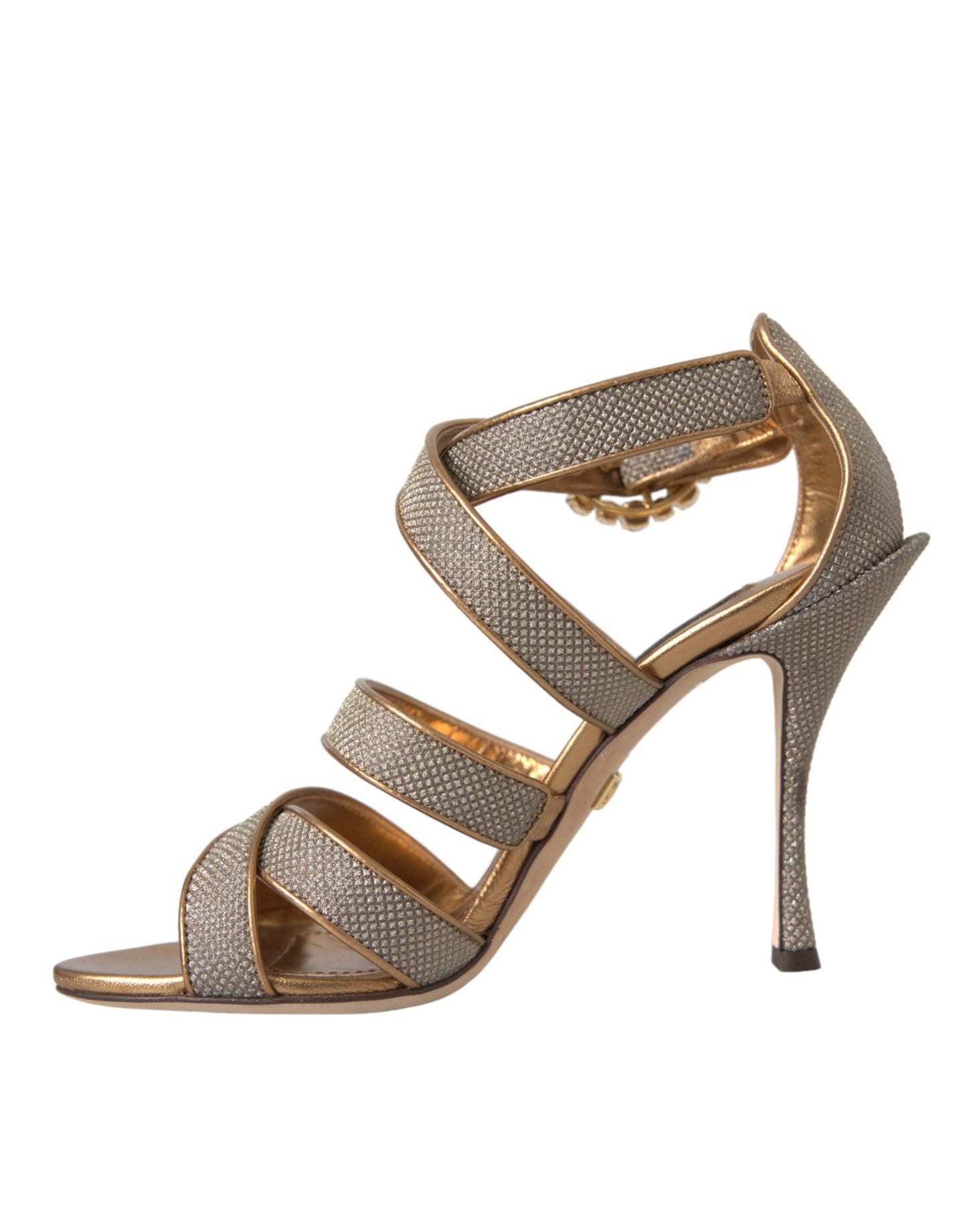 Dolce & Gabbana Bronze Crystal Strap Heels Sandals Shoes