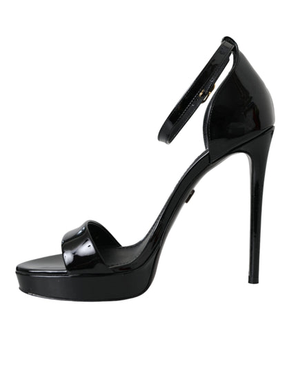 Dolce & Gabbana Black KEIRA Leather Heels Sandals Shoes