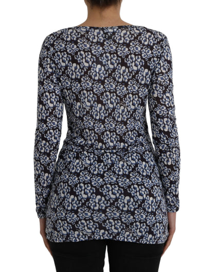 Just Cavalli Blue Floral Lace Långärmad Top Underwear Blus