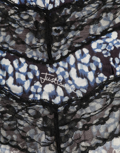 Just Cavalli Blue Floral Lace Långärmad Top Underwear Blus