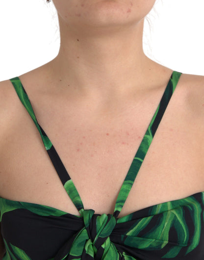 Top corto con cuello halter de seda con hojas verdes y negras de Dolce &amp; Gabbana