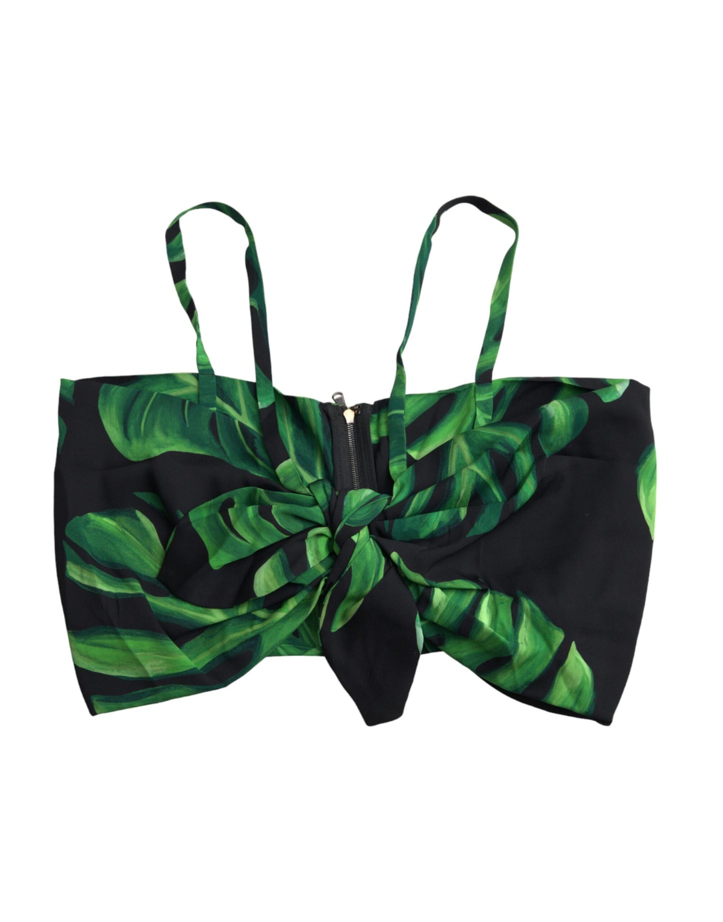 Top corto con cuello halter de seda con hojas verdes y negras de Dolce &amp; Gabbana