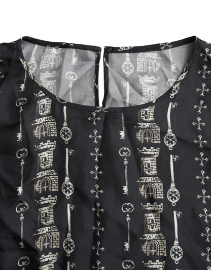 Blusa de seda con estampado de castillo y llave negra de Dolce &amp; Gabbana