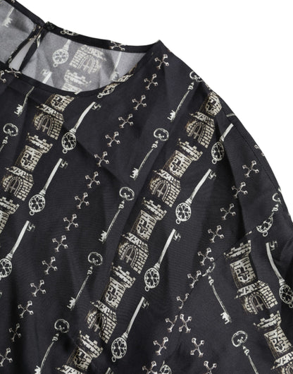 Blusa de seda con estampado de castillo y llave negra de Dolce &amp; Gabbana