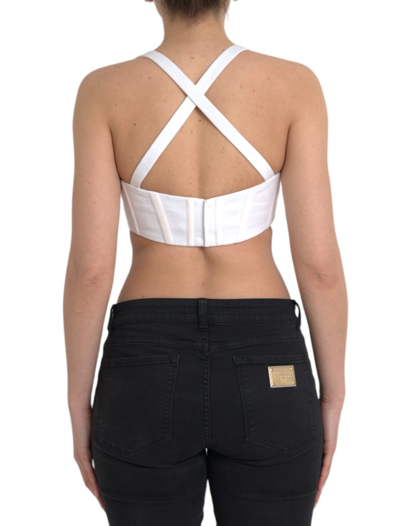 Top corto sin mangas con escote tipo bustier de viscosa blanca de Versace