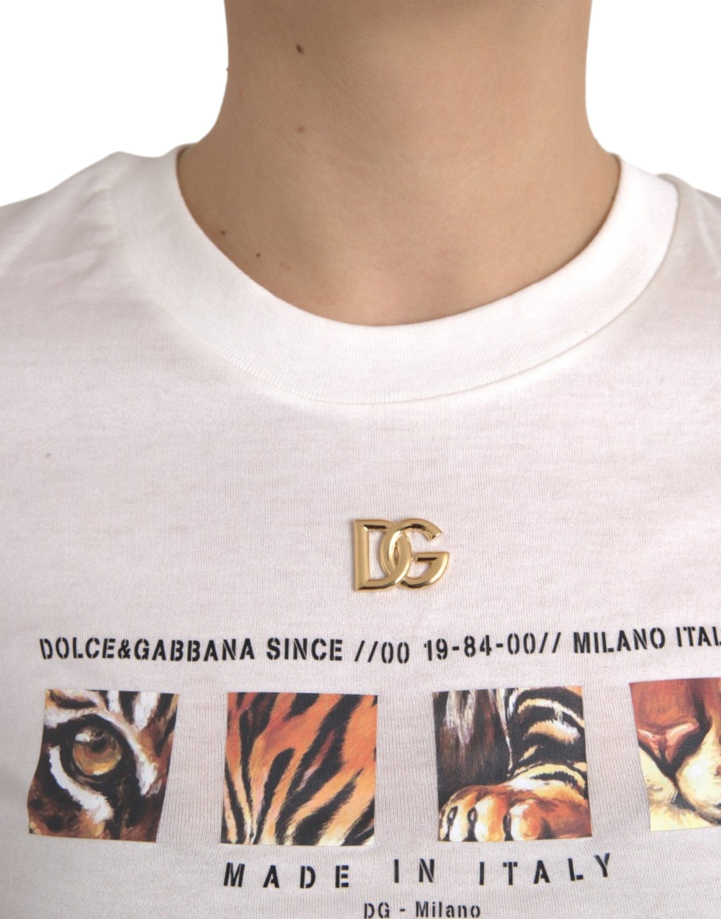 Camiseta de algodón blanca de manga corta y cuello redondo de Dolce &amp; Gabbana